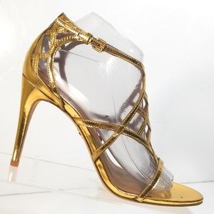 Tory Burch Gold Strappy High Heels Sandals 8.5 M